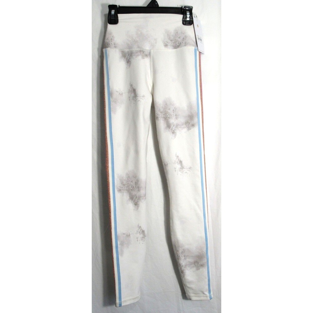 Spiritual Gangster White Marbled Intent Side Glitter Stripe Leggings XS NWT